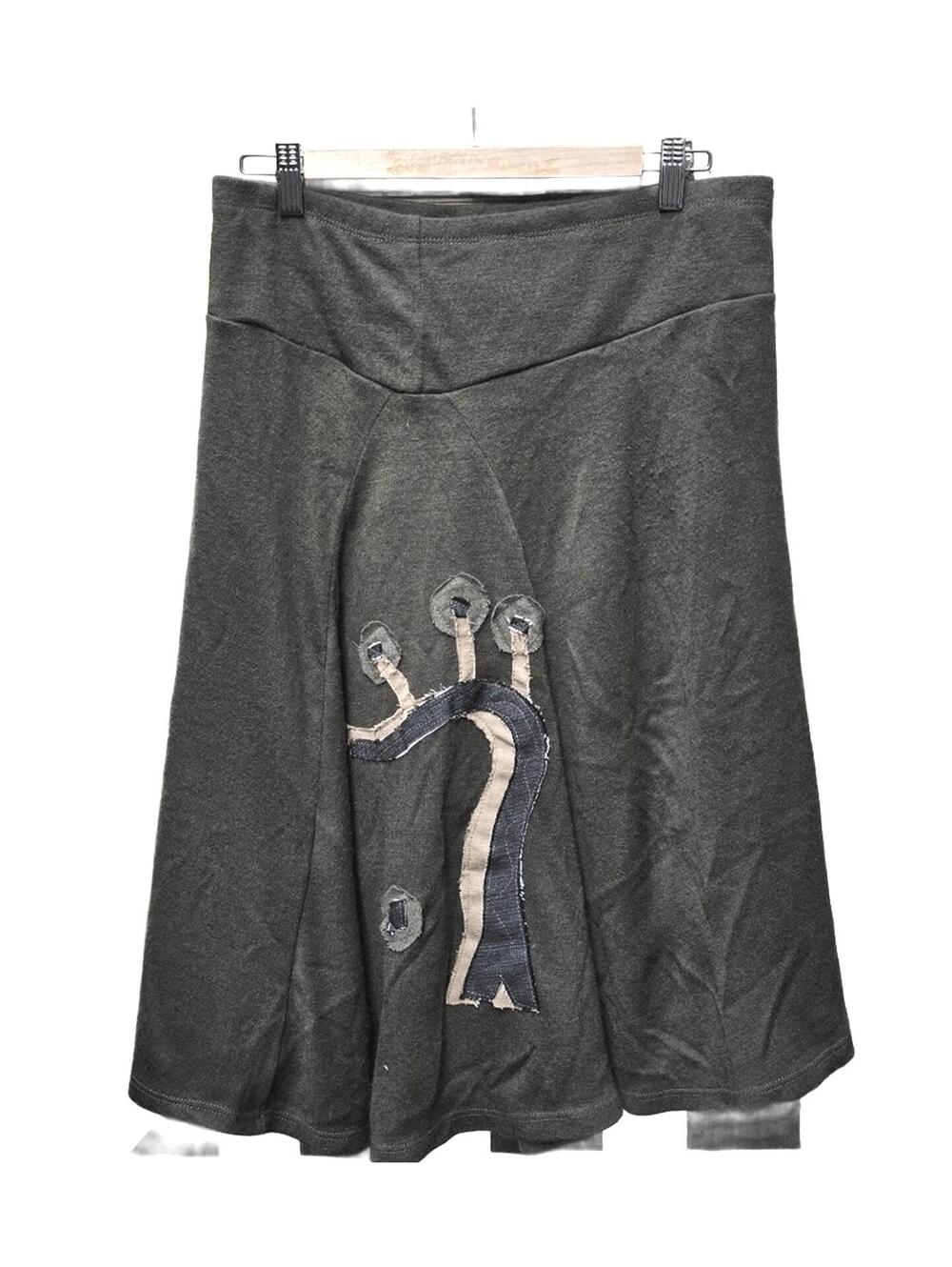 Smoking Lily Artsy Mid length Skirt With Handcrafted Fabric Appliques Med.